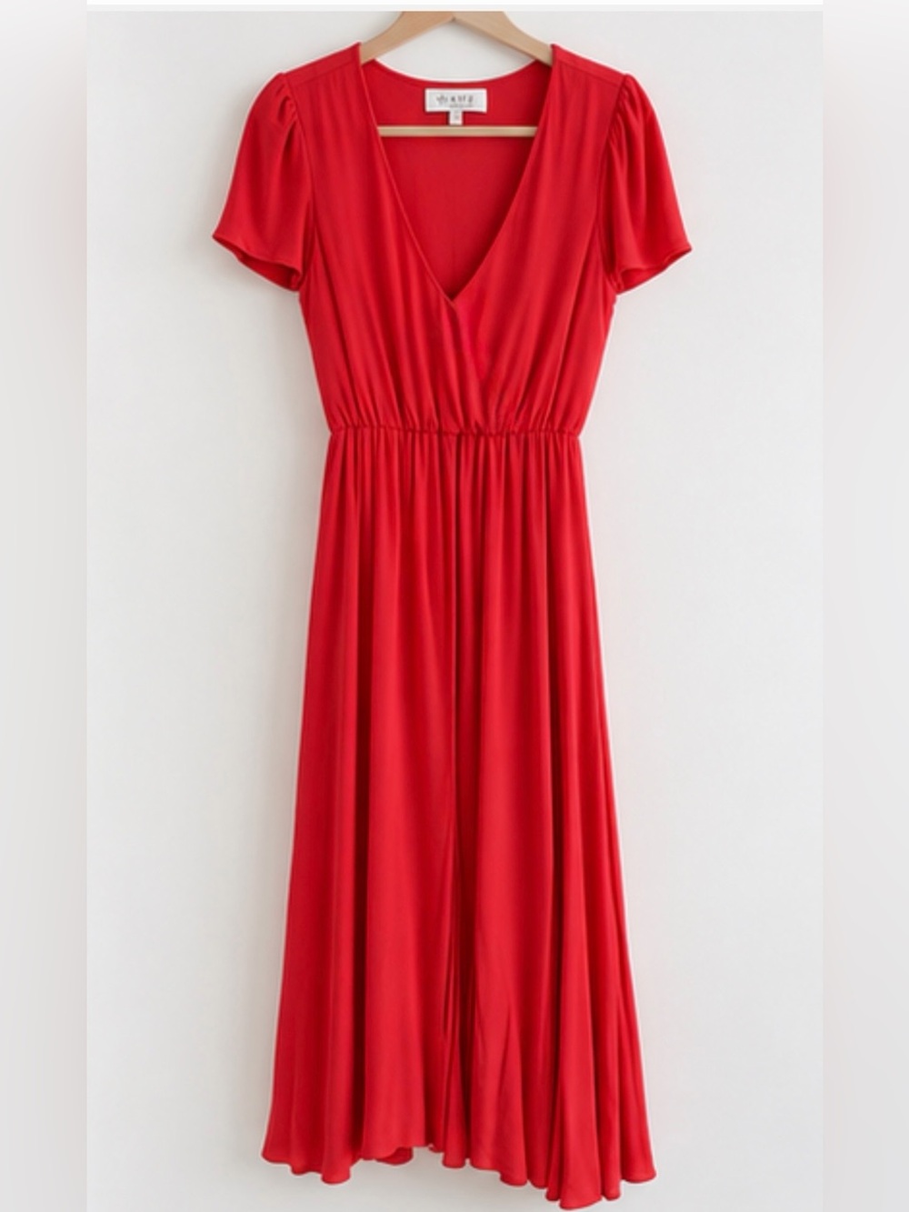 Wayf Red V-Neck Midi Dress